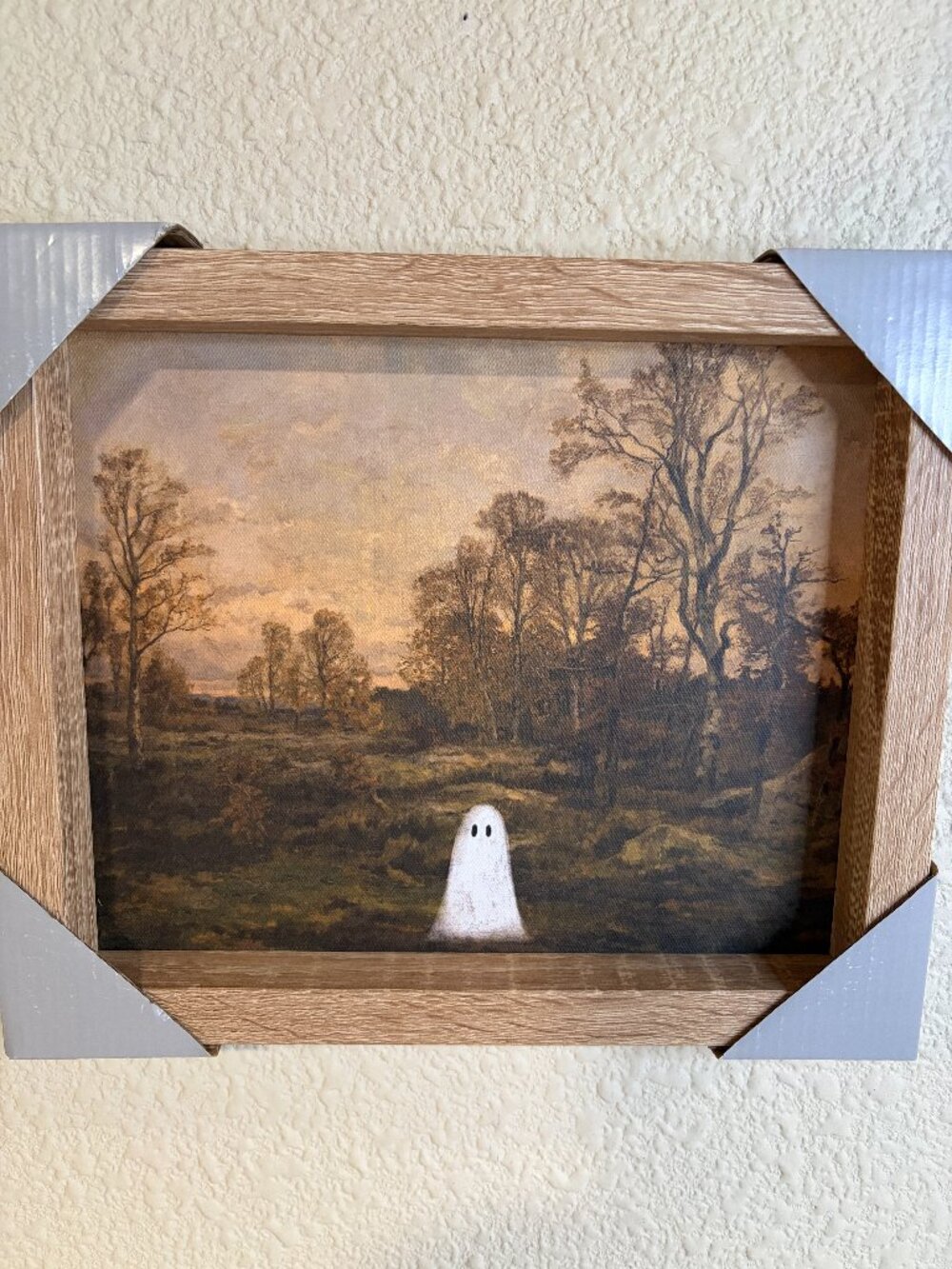 Halloween Ghost Wall Art 12x10 Framed Canvas Print Spooky Landscape NWT